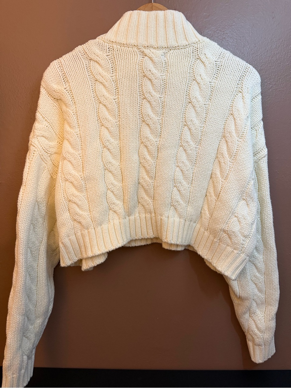 STAUD Women’s Ivory Cable-Knit 1/4 Zip Mock Neck Pullover Sweater M - Picture 11 of 11